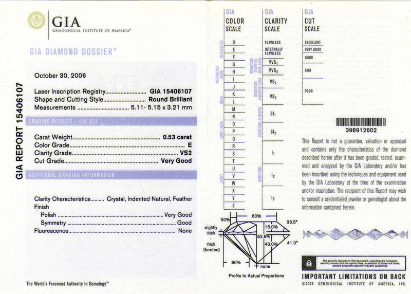 Gia certificate 0.53 carat diamond
