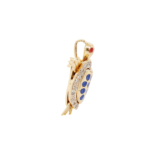 14K Yellow Gold and Enamel Moving Tortoise Charm with Hidden Hinged Compartment