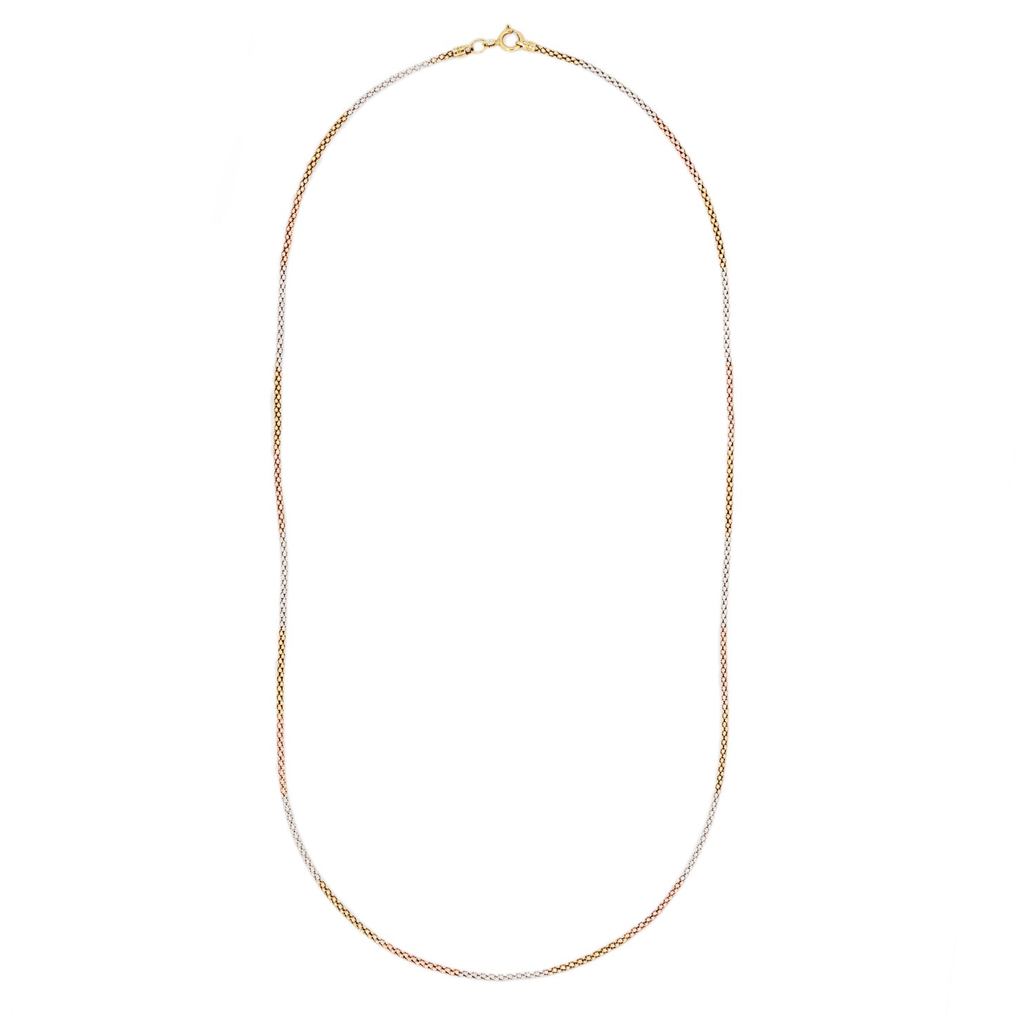 18 Carat White, Yellow and Rose Gold 15" Tricolour Popcorn Chain