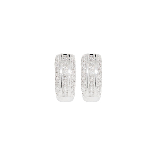 Diamond and 18 Carat White Gold Three-Row Lever-Back Half Hoop Earrings