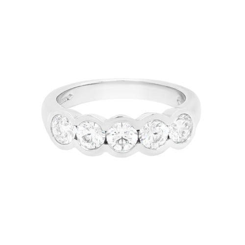 1.20ct diamond half eternity wedding band in platinum with five round brilliant cut rubover set diamonds