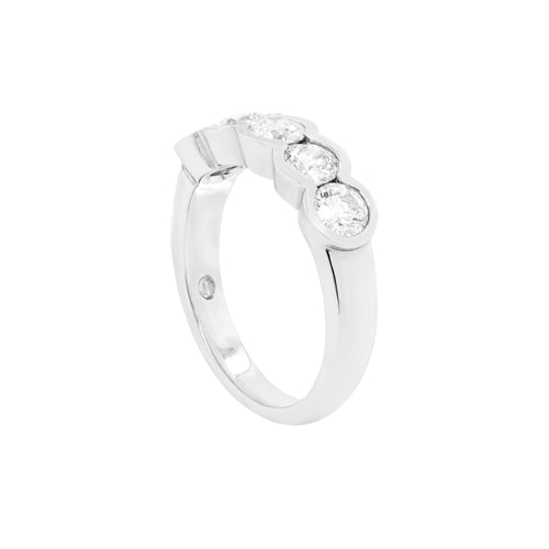 1.20ct diamond half eternity wedding band in platinum with five round brilliant cut rubover set diamonds