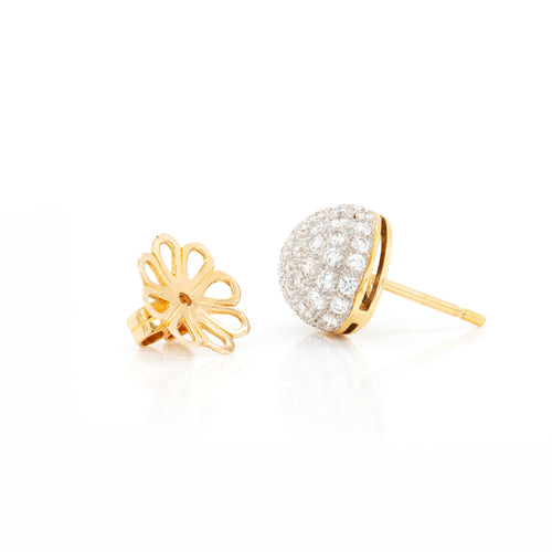 Asymmetrical stud earrings in 18ct white and yellow gold with 2.10ct round brilliant cut pavé set diamonds