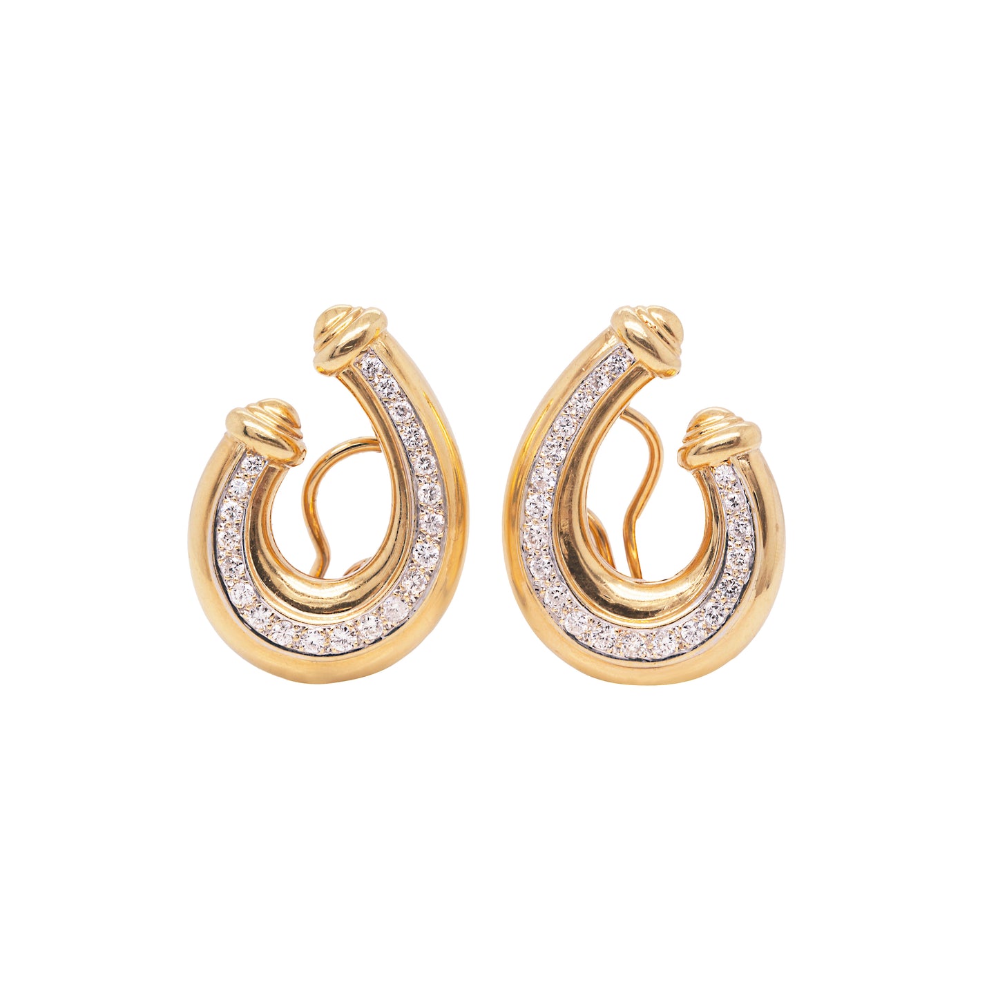 Vintage 1980's 18 Carat Yellow Gold and Diamond Curl Clip-on Earrings