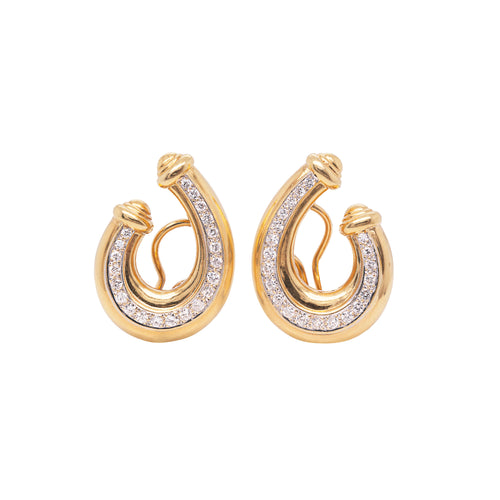 Vintage 1980's 18 Carat Yellow Gold and Diamond Curl Clip-on Earrings