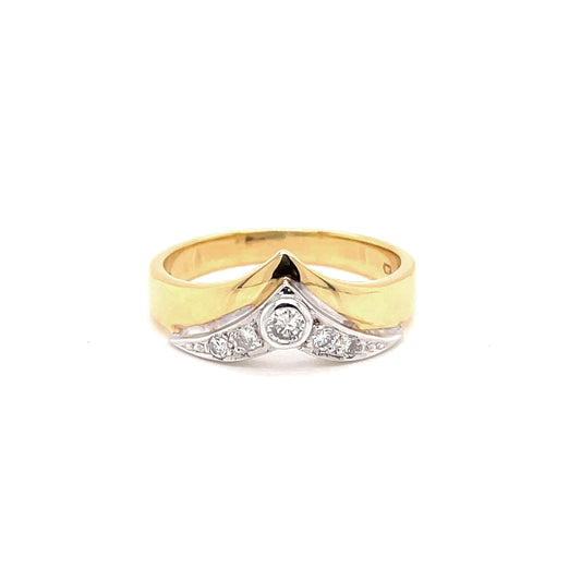 Diamond 18 Carat White and Yellow Gold Wishbone Ring