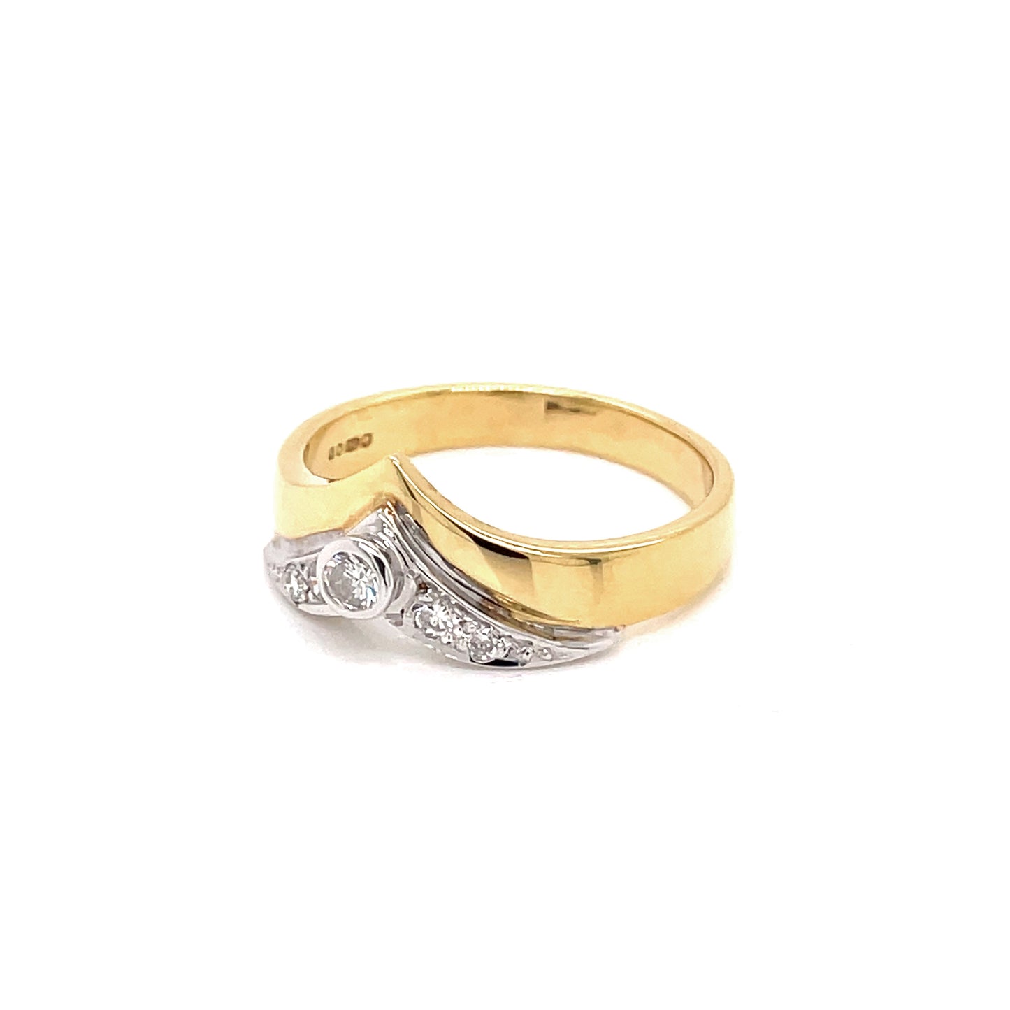 Diamond 18 Carat White and Yellow Gold Wishbone Ring