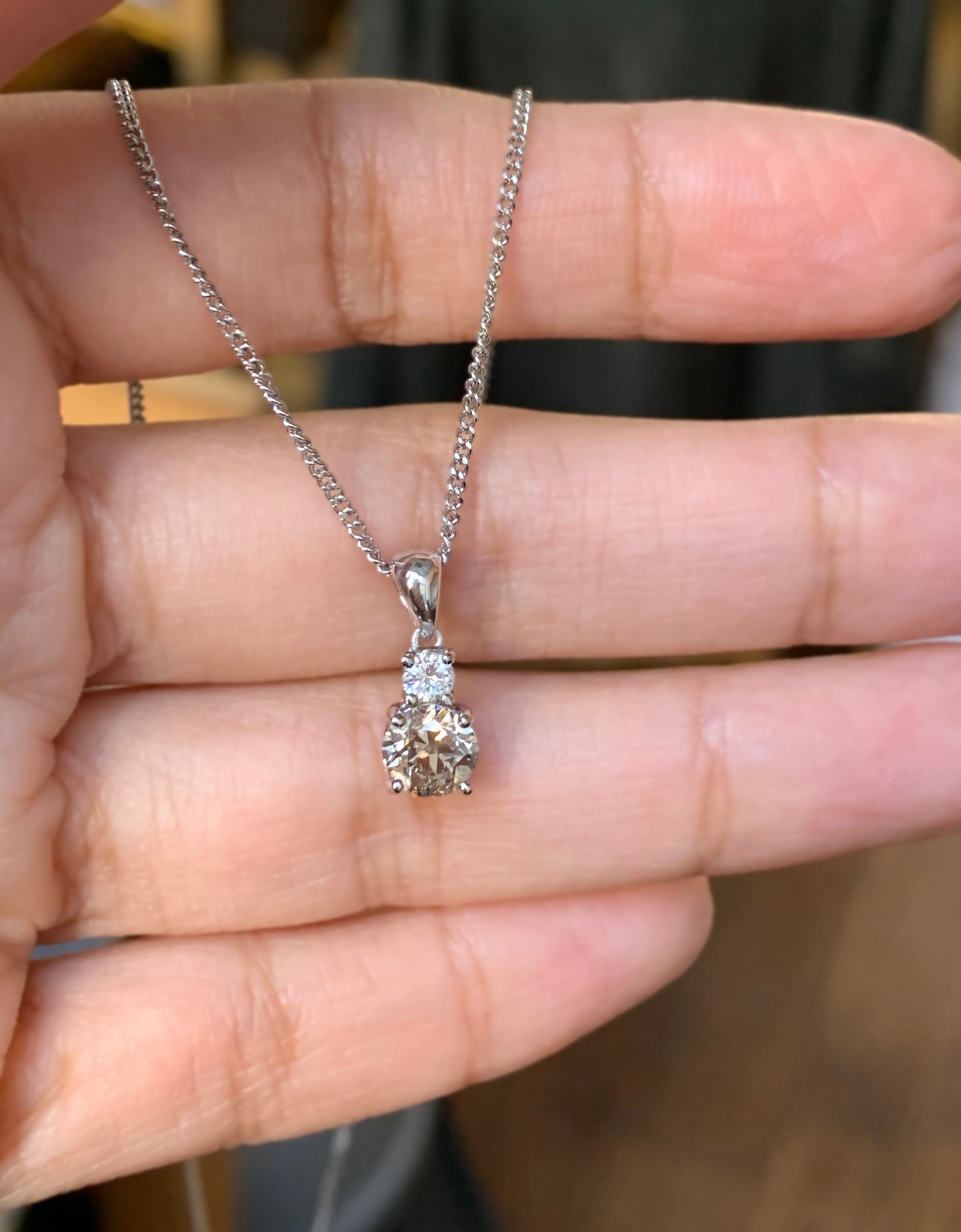 0.80 Carat Fancy Brown Diamond 18 Carat White Gold Two-Stone Pendant