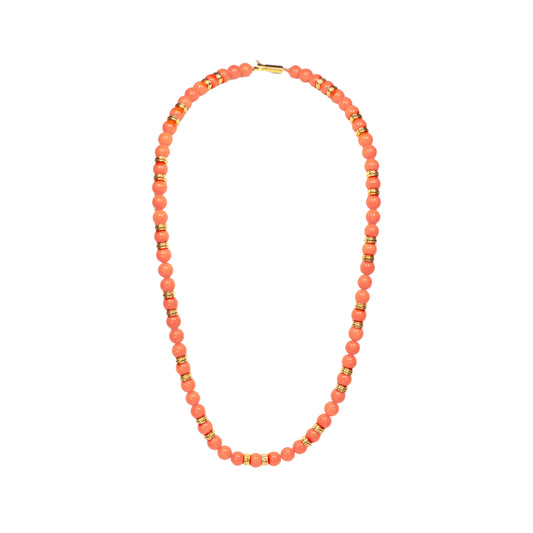 Coral and 18 Carat Yellow Gold Bead Necklace