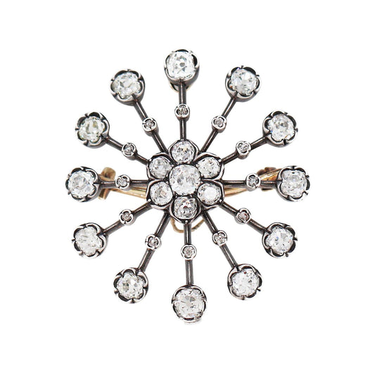 Antique Old Mine Cut Diamond Silver on Gold Brooch and Pendant, Circa 1880