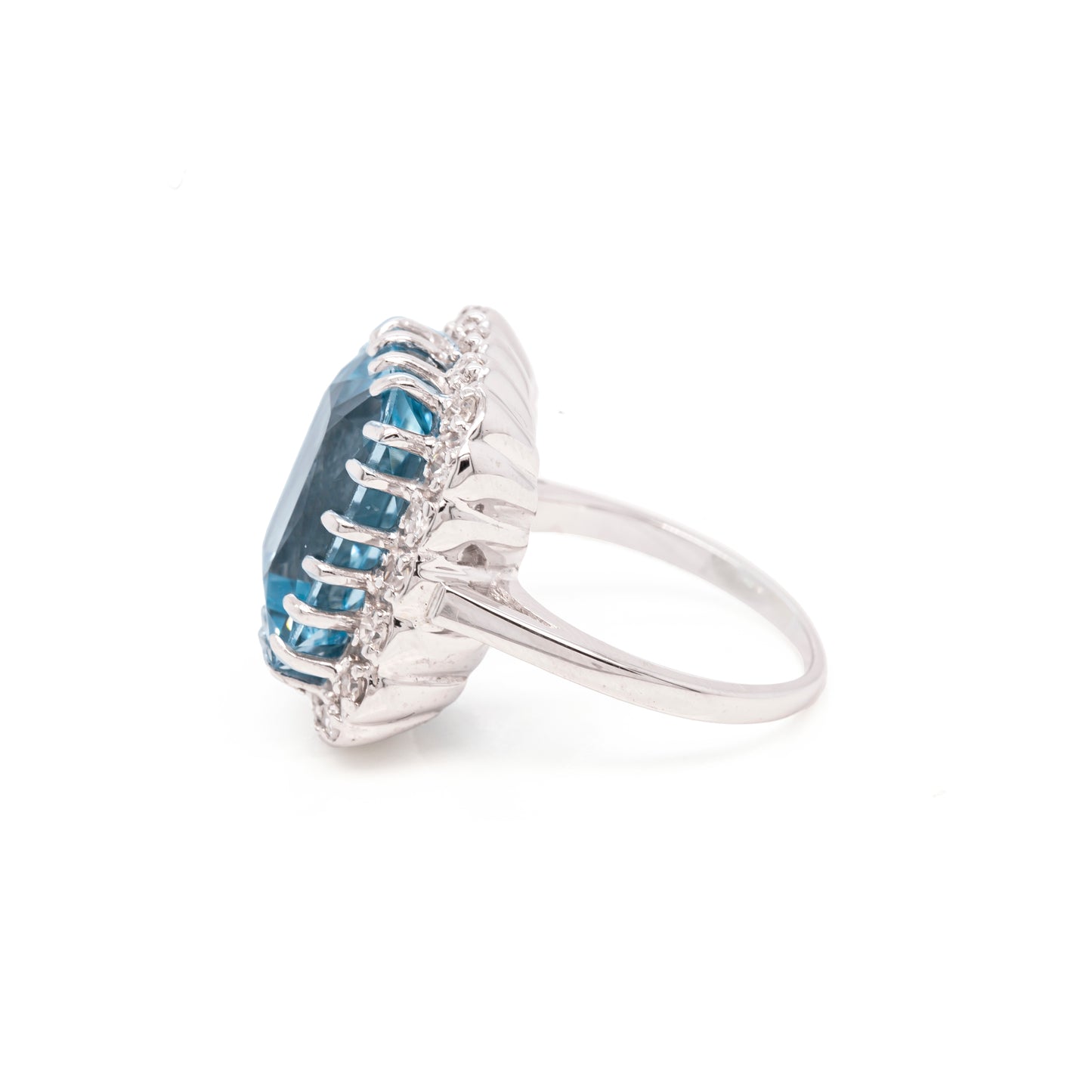 14.46 Carat Crisscut Shape Aquamarine and Diamond 14K White Gold Cocktail Ring