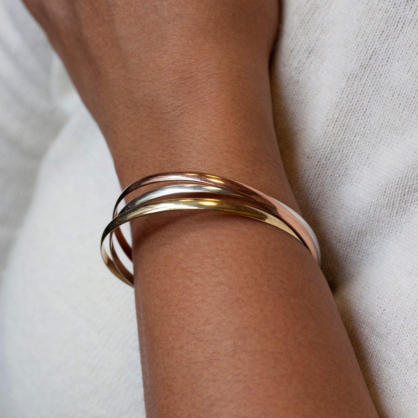 9ct Yellow, Rose and White Gold Trinity Bangle