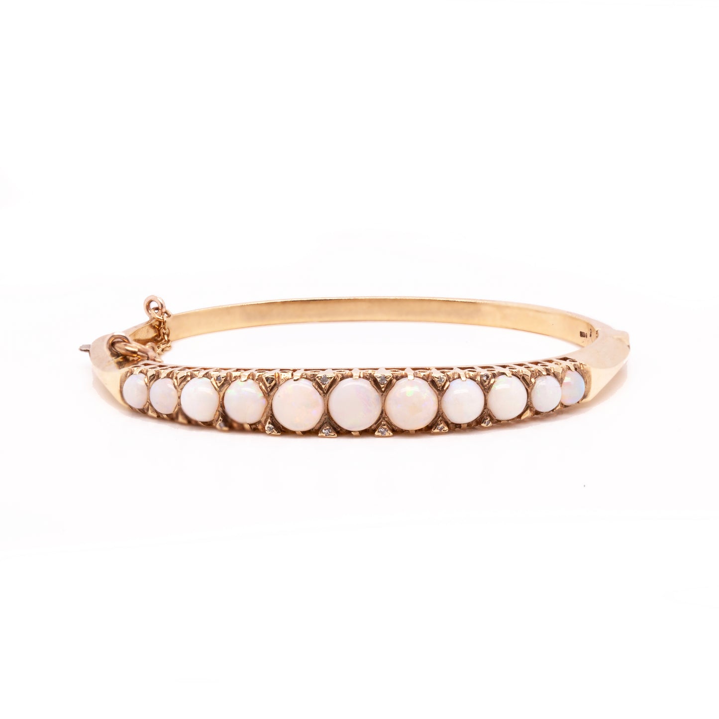 Vintage 9ct Yellow Gold Opal and Diamond Bangle