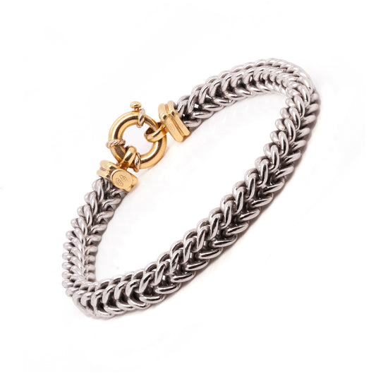 Platinum and 18 Carat Yellow Gold Franco Link Chain Bracelet