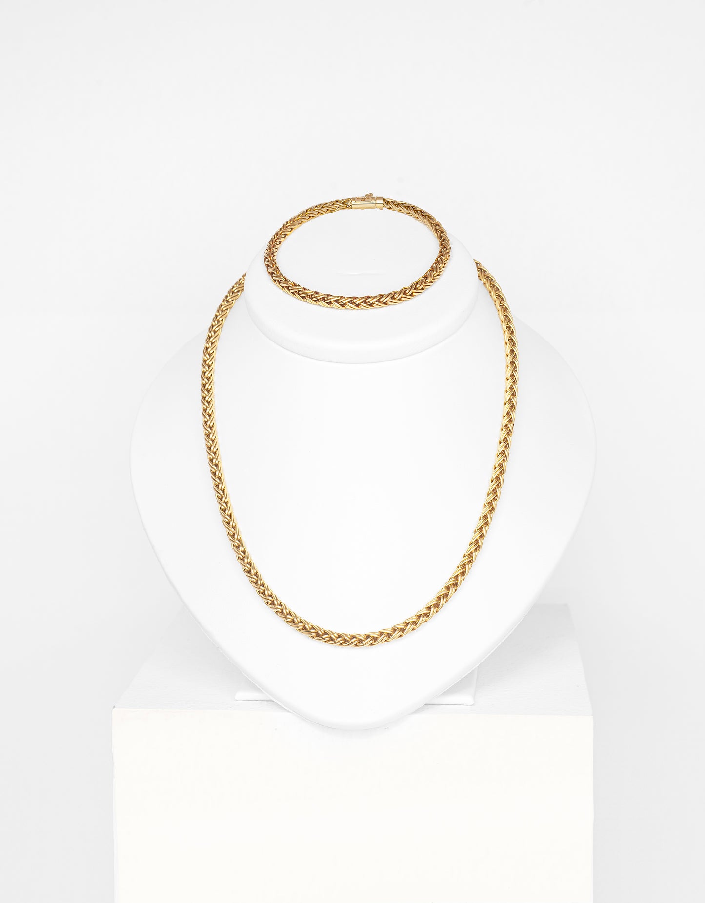 Tiffany & Co. 18 Carat Yellow Gold Braided Wheat Chain Necklace and Bracelet Set