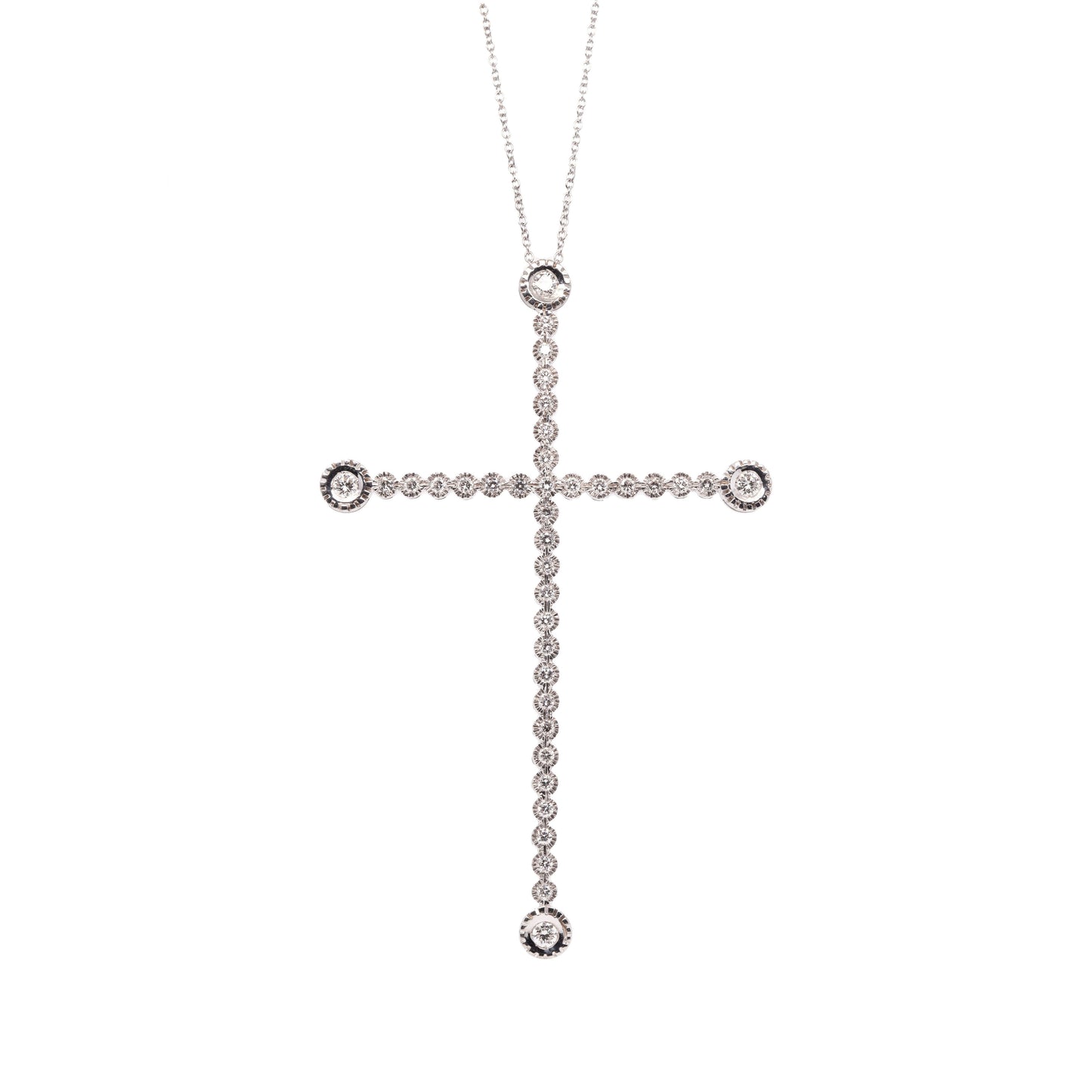 Large 18 Carat White Gold Diamond Cross Pendant and Chain