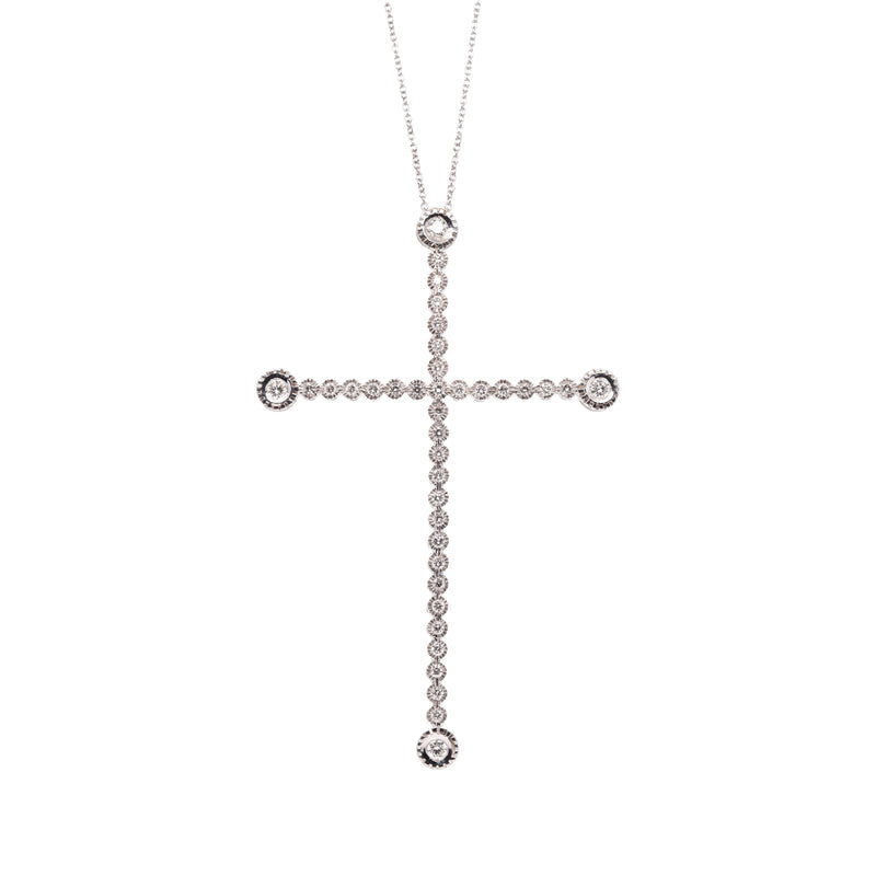Large 18 Carat White Gold Diamond Cross Pendant and Chain