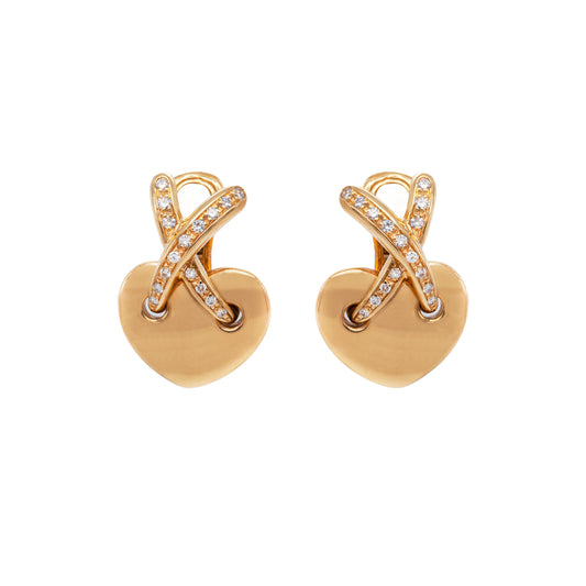 Chaumet Liens Diamond and 18 Carat Yellow Gold Heart and Kiss Clip-On Earrings