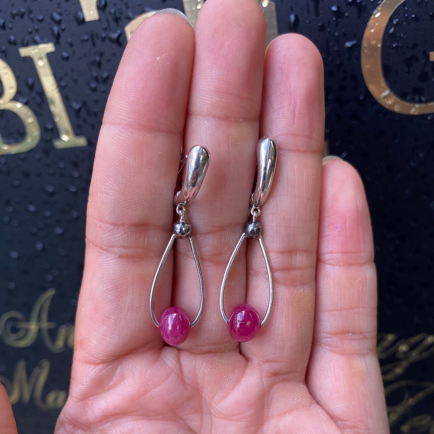 18 Carat White Gold Ruby and Diamond Drop Earrings