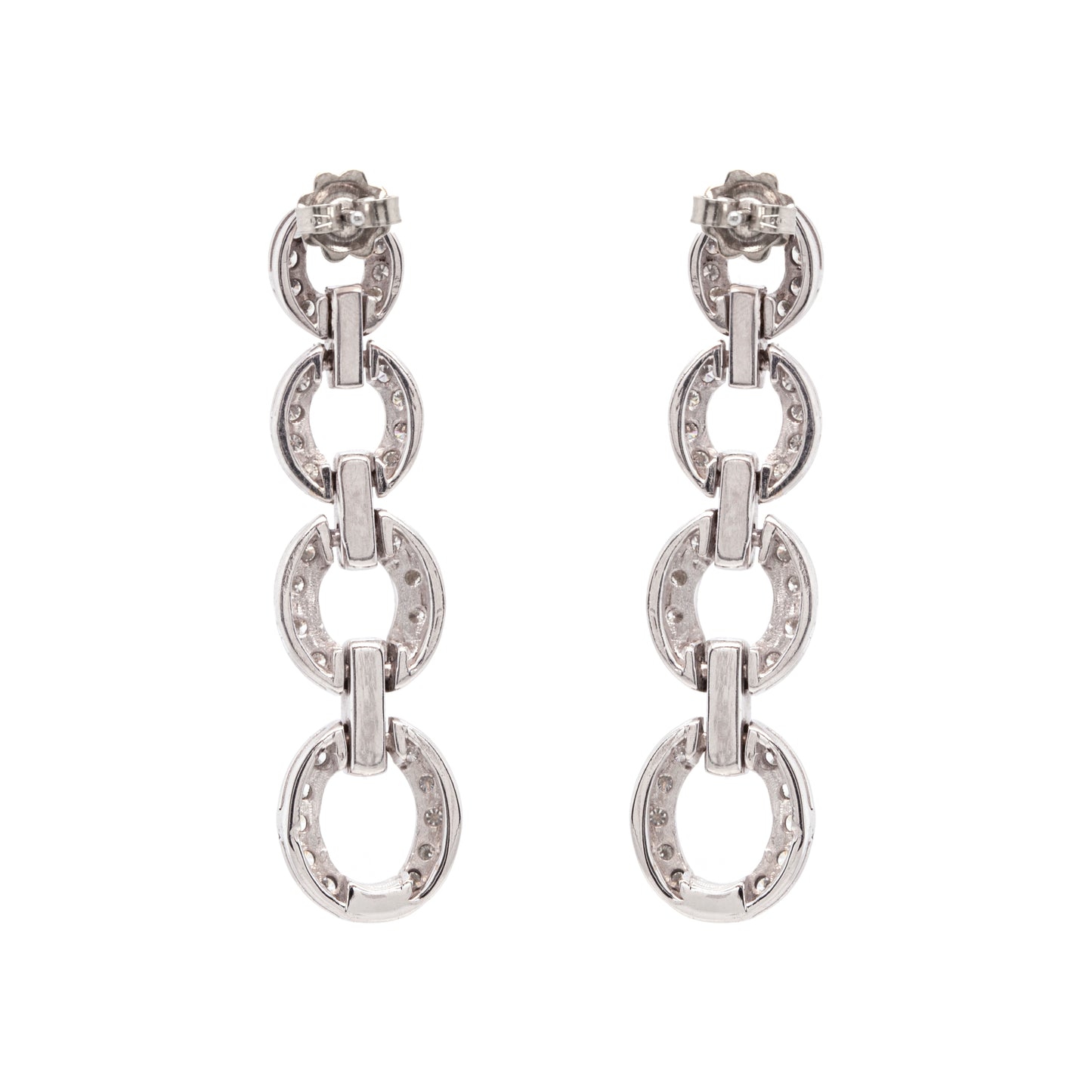 Diamond 18 Carat White Gold Graduating Circular Link Dangle Earrings