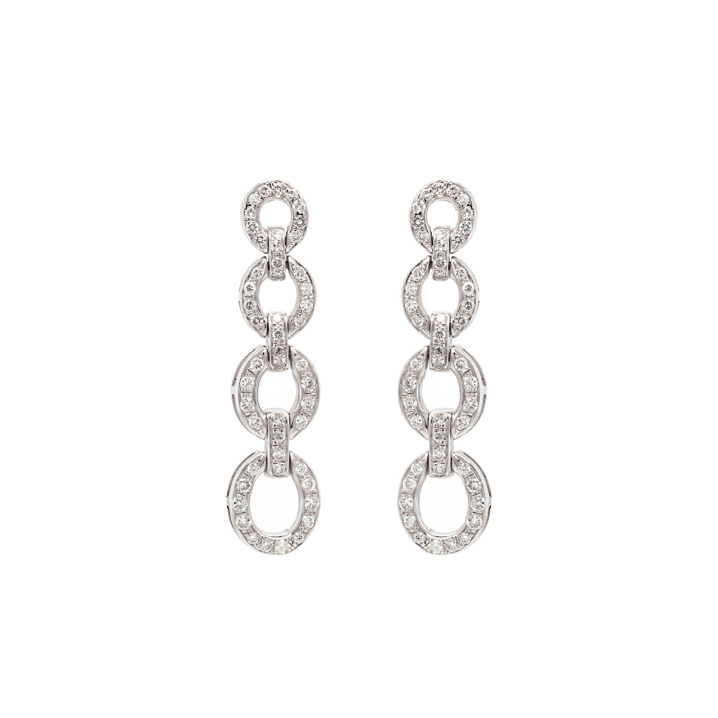 Diamond 18 Carat White Gold Graduating Circular Link Dangle Earrings