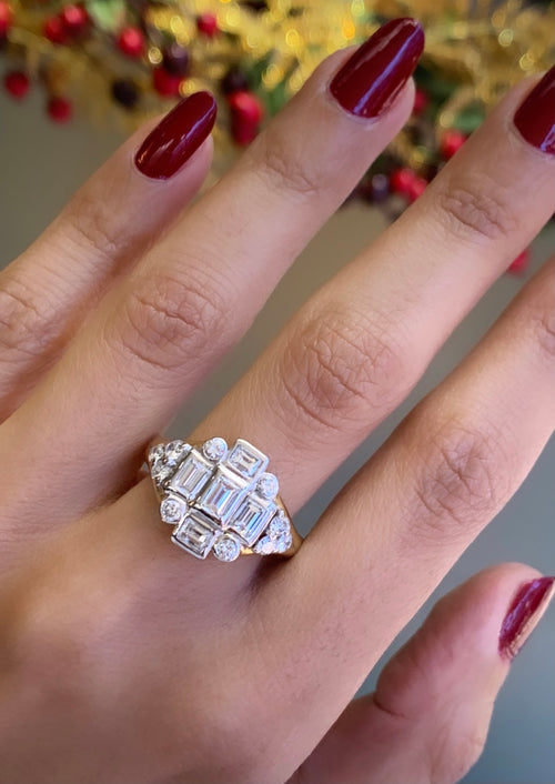 18 Carat Gold Diamond Art Deco Style Cluster Cocktail Ring