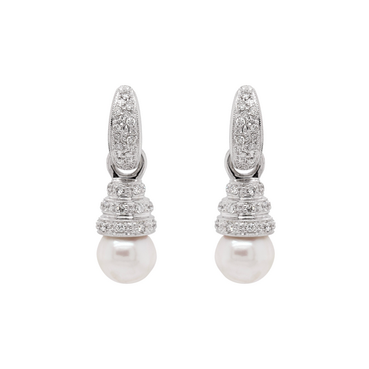 Diamond and Cultured Pearl 18 Carat White Gold Day and Night Dangle Earrings