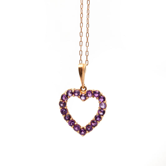 Amethyst 9 Carat Yellow Gold Heart Pendant and Chain