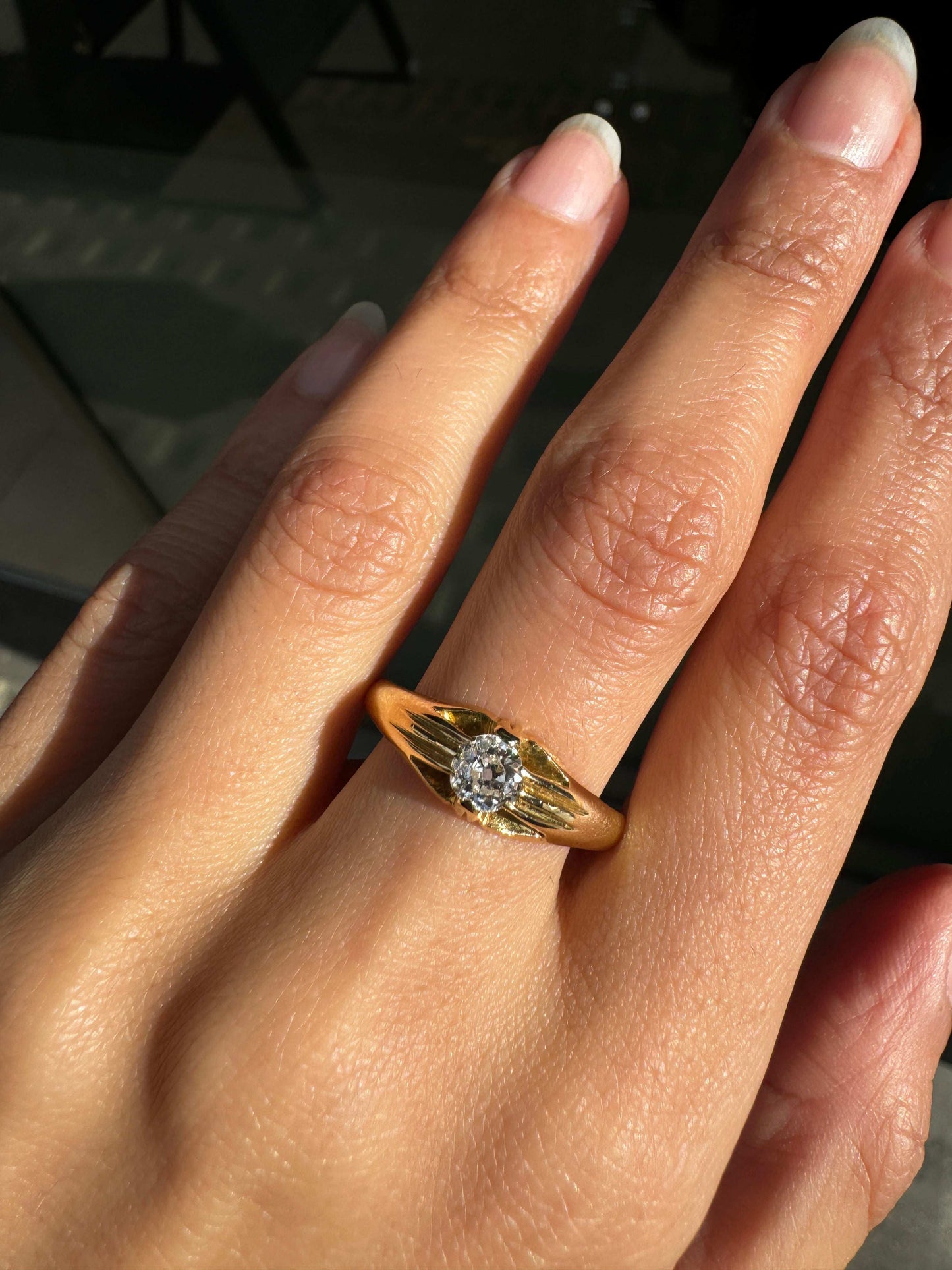 Old Mine Cut Diamond 18 Carat Yellow Gold Solitaire Gents Ring, Chester 1938