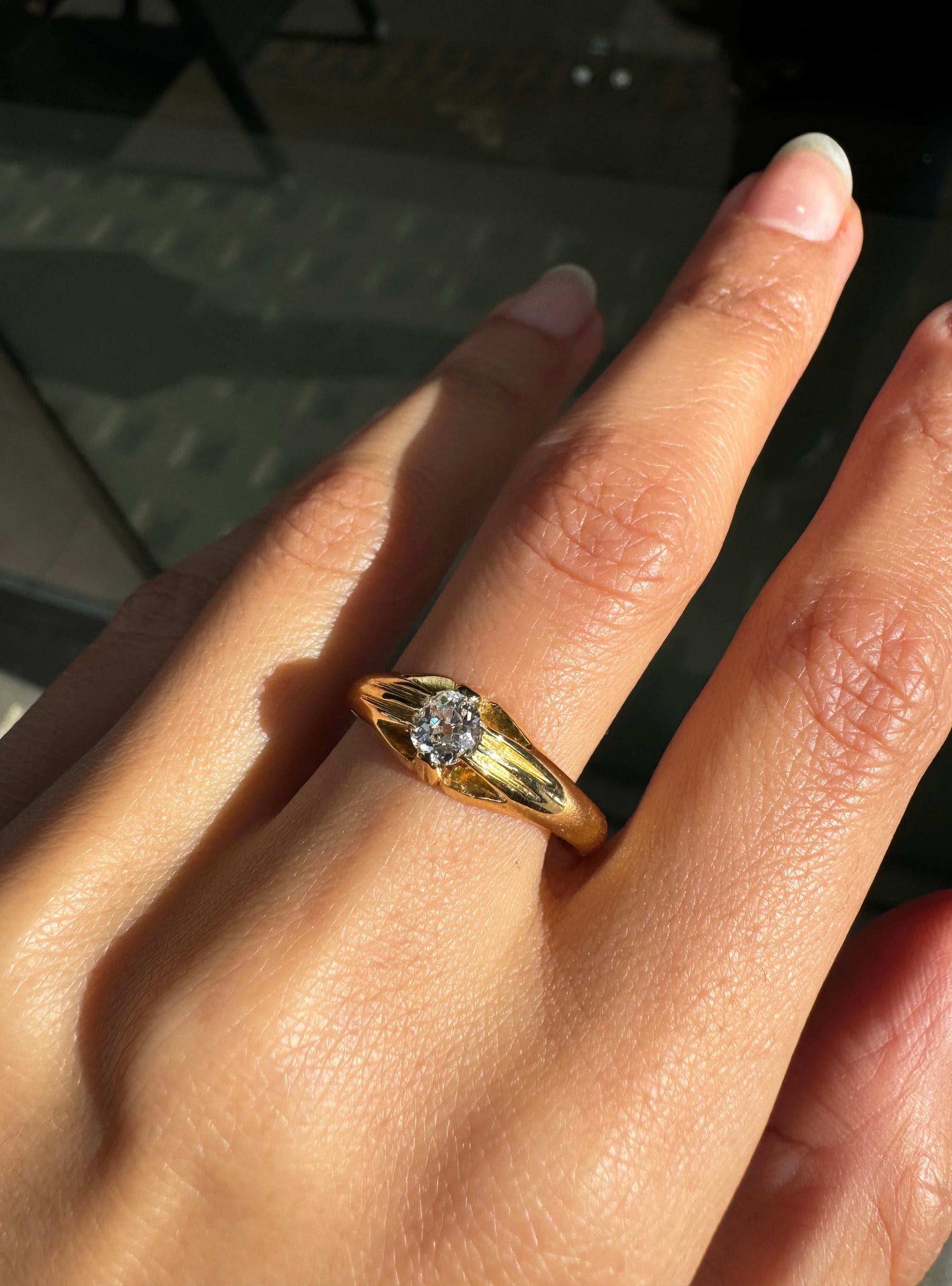 Old Mine Cut Diamond 18 Carat Yellow Gold Solitaire Gents Ring, Chester 1938