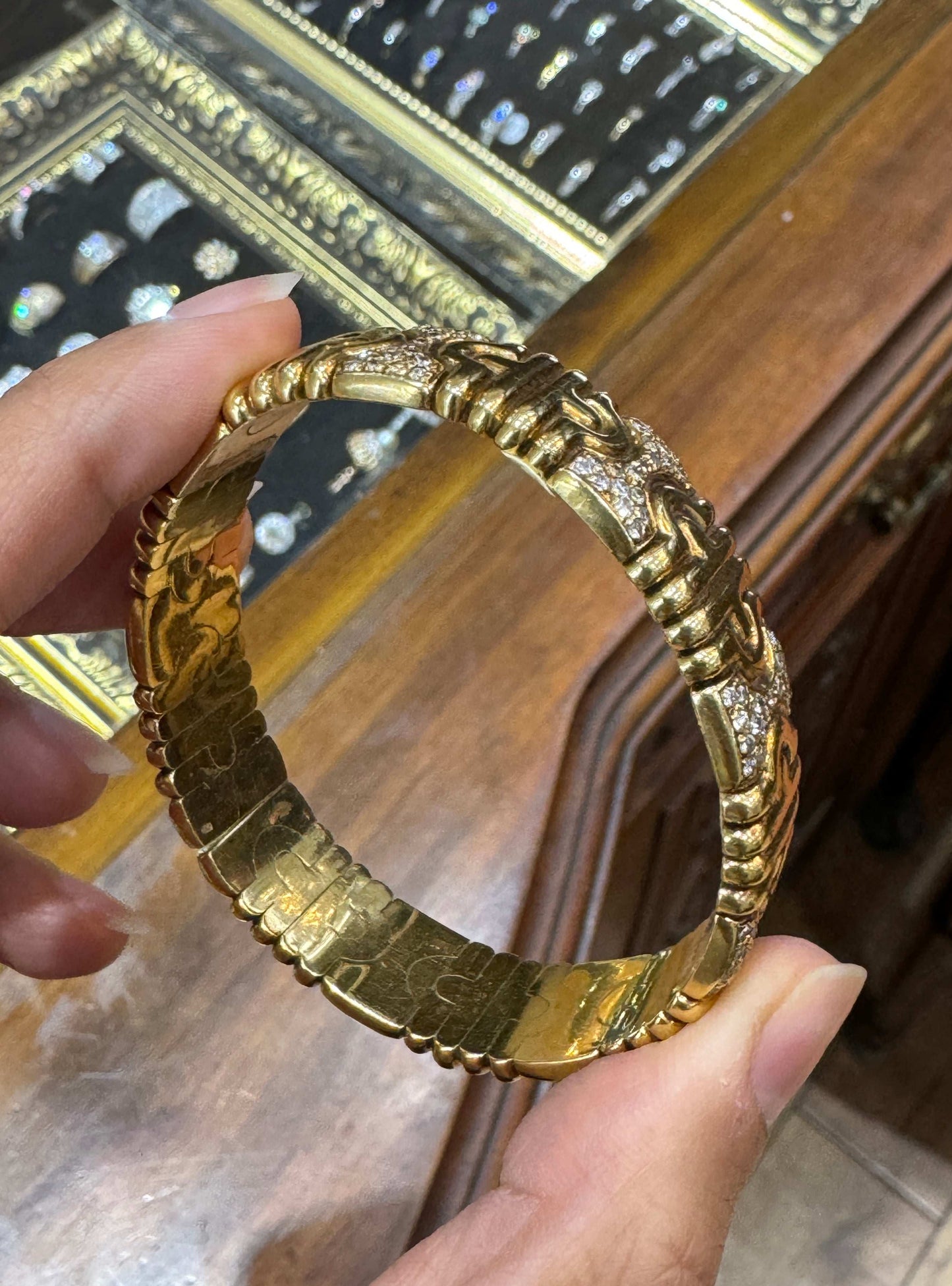 Diamond and 18 Carat Yellow Gold Statement Flexible Bangle Bracelet