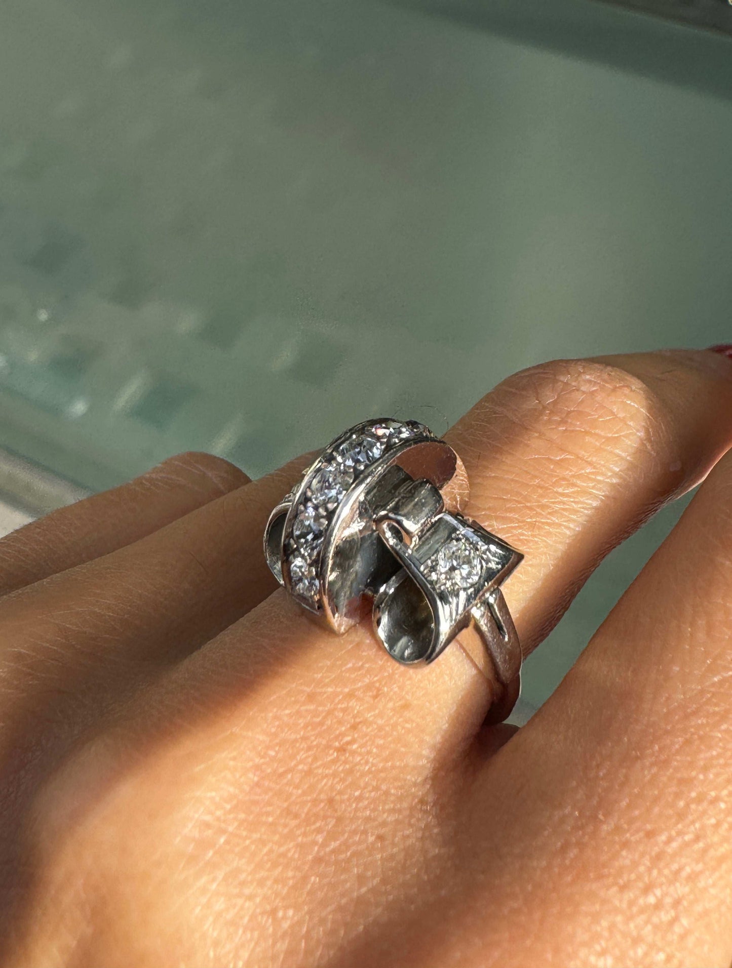 Vintage Diamond and 18ct White Gold Retro Fancy Cocktail Ring