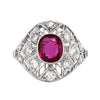 Antique Ruby and Diamond Platinum Dome Cluster Cocktail Ring, Circa 1920s