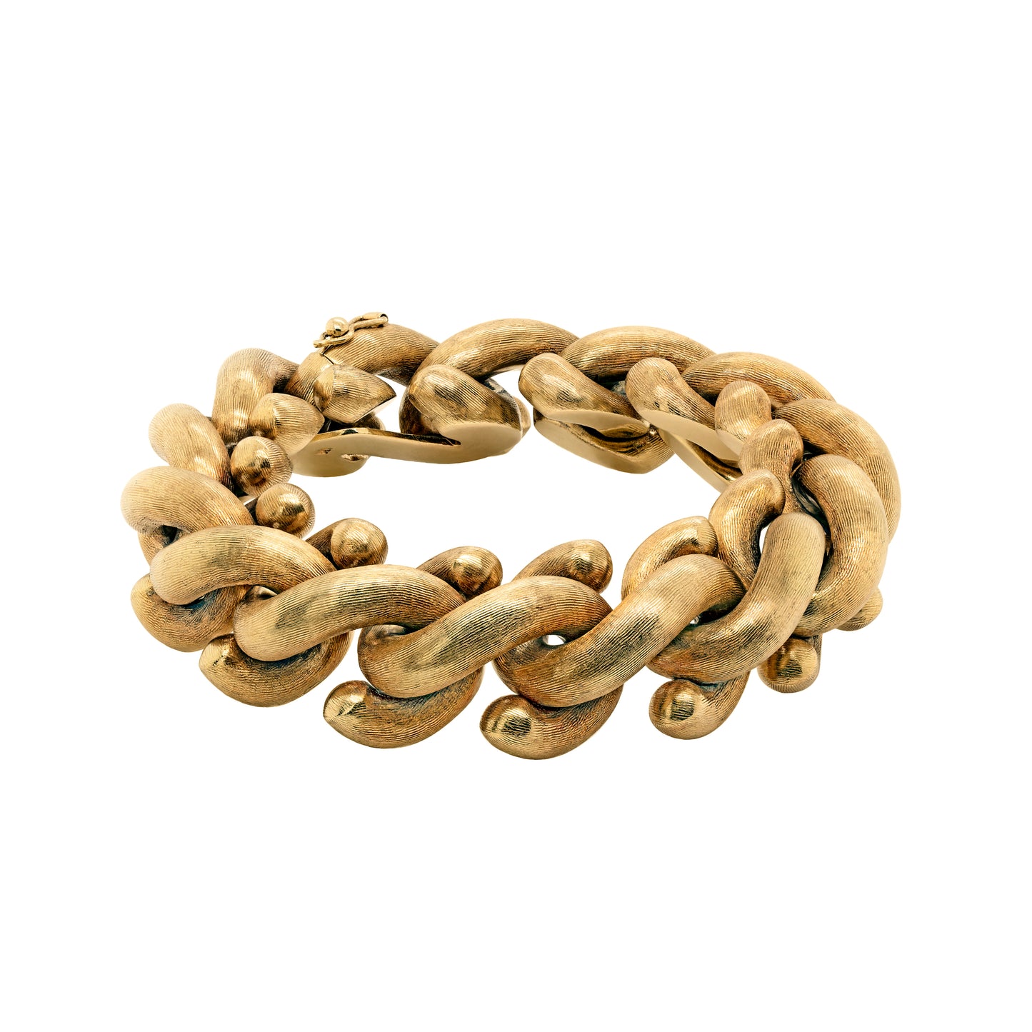 Vintage Chunky Hook Link 14 Carat Yellow Gold Bracelet, Circa 1960's
