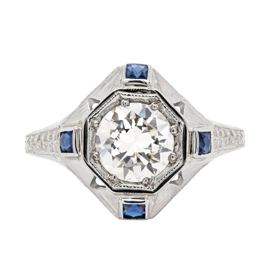 1.14 Carat Diamond 18 Carat White Gold Deco Target Engagement Ring, Circa 1930's
