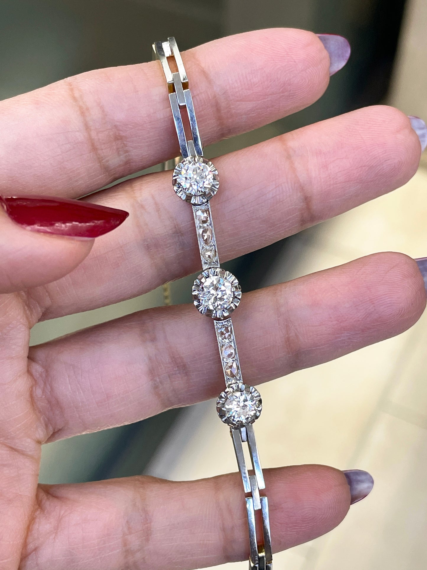Antique Old Cut Diamond Platinum on 18 Carat Gold Link Bracelet, Circa 1920s
