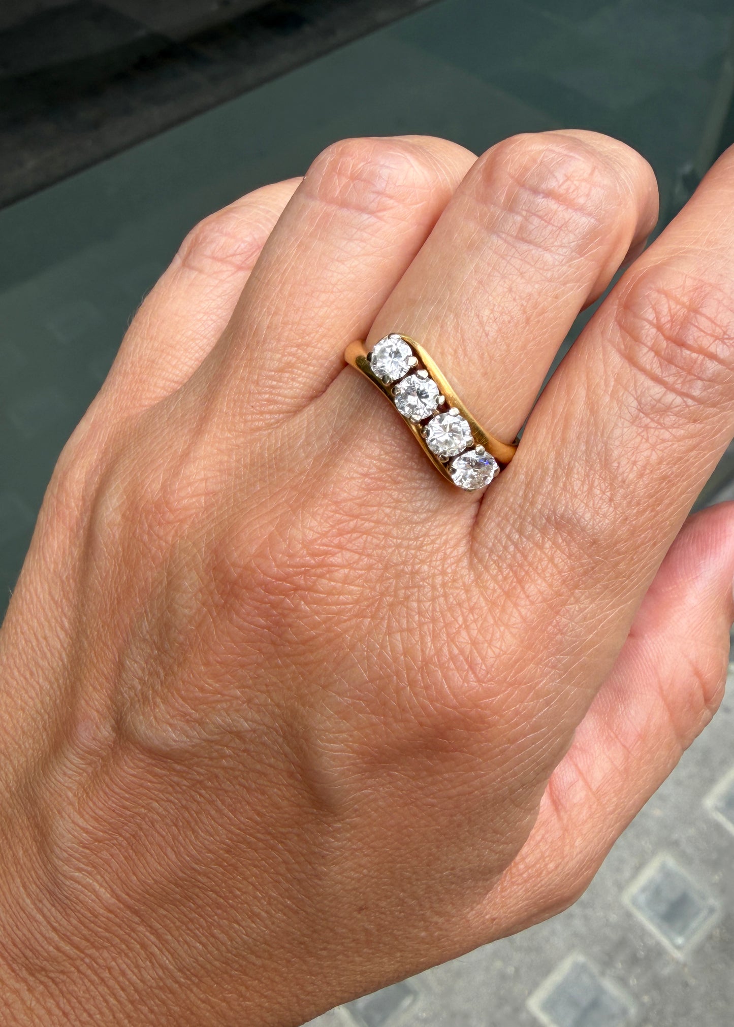 Vintage Diamond and 18 Carat Yellow Gold Four-Stone Crossover Dress Ring