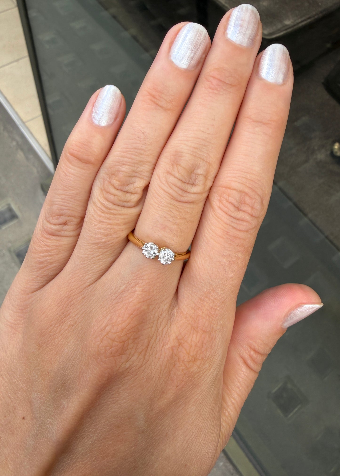 Round Brilliant Cut Diamond 18K Yellow Gold & Platinum Two-Stone Engagement Ring