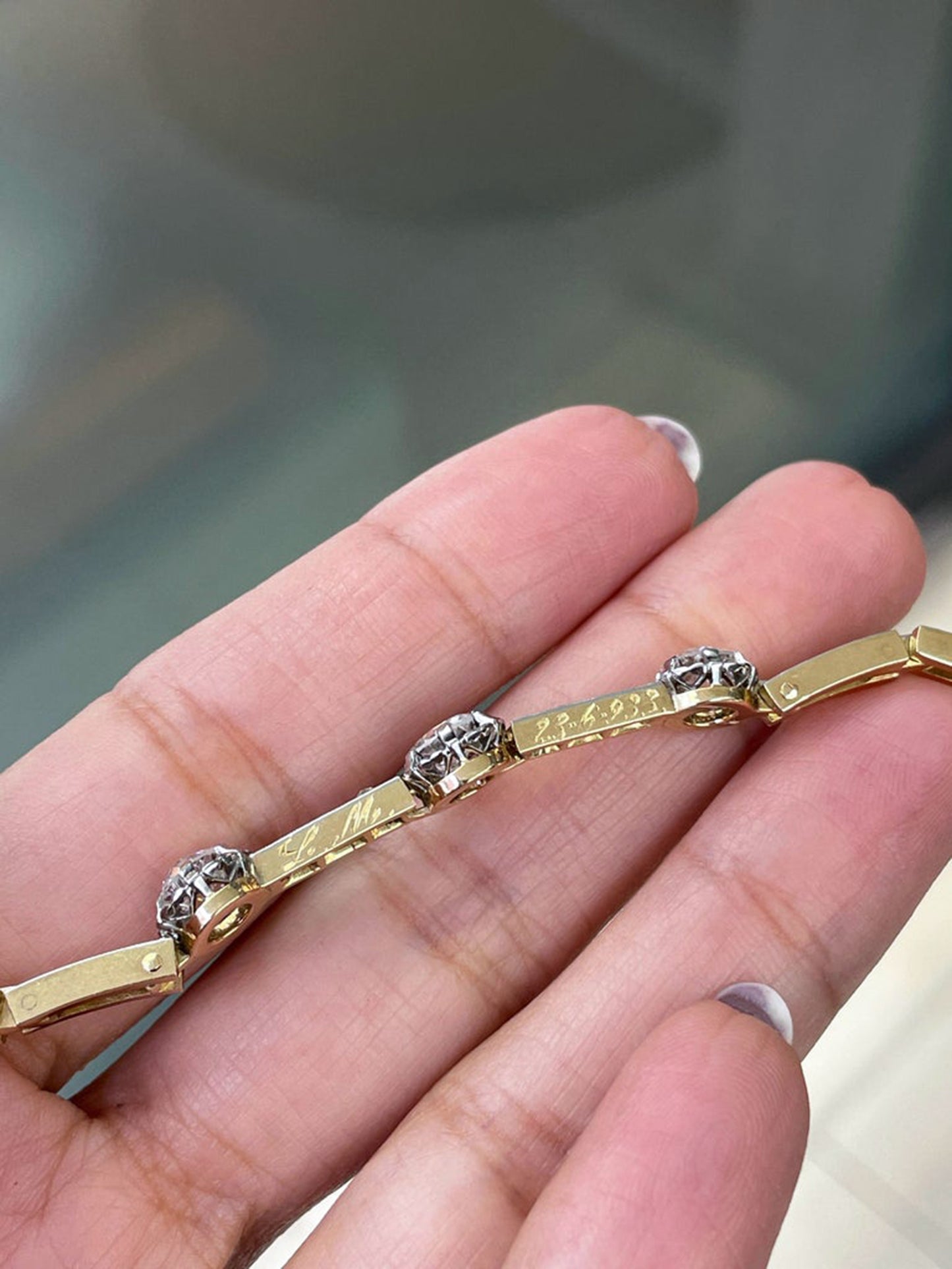 Antique Old Cut Diamond Platinum on 18 Carat Gold Link Bracelet, Circa 1920s