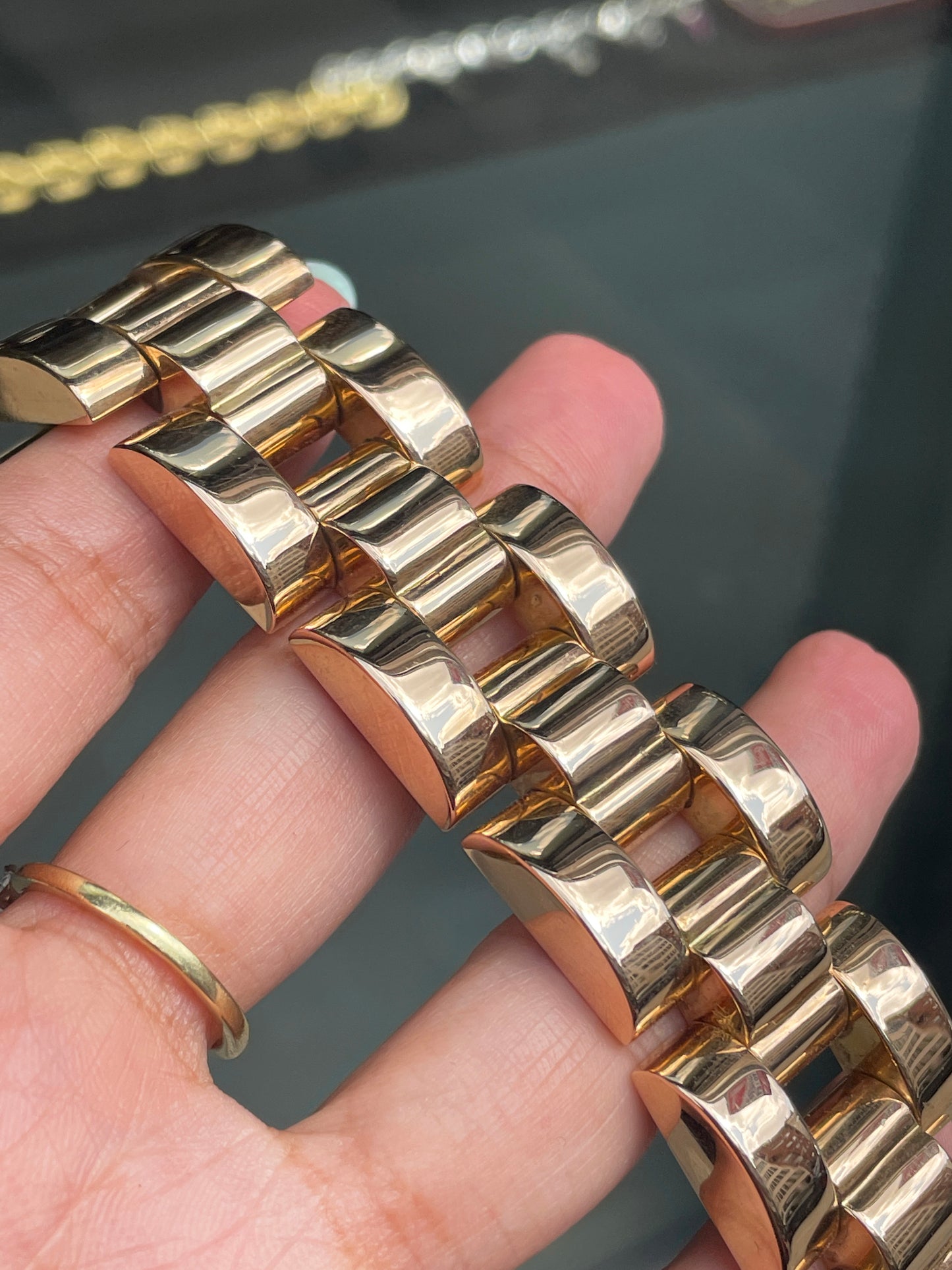 Retro 18 Carat Yellow Gold 'Tank' Style Link Bracelet