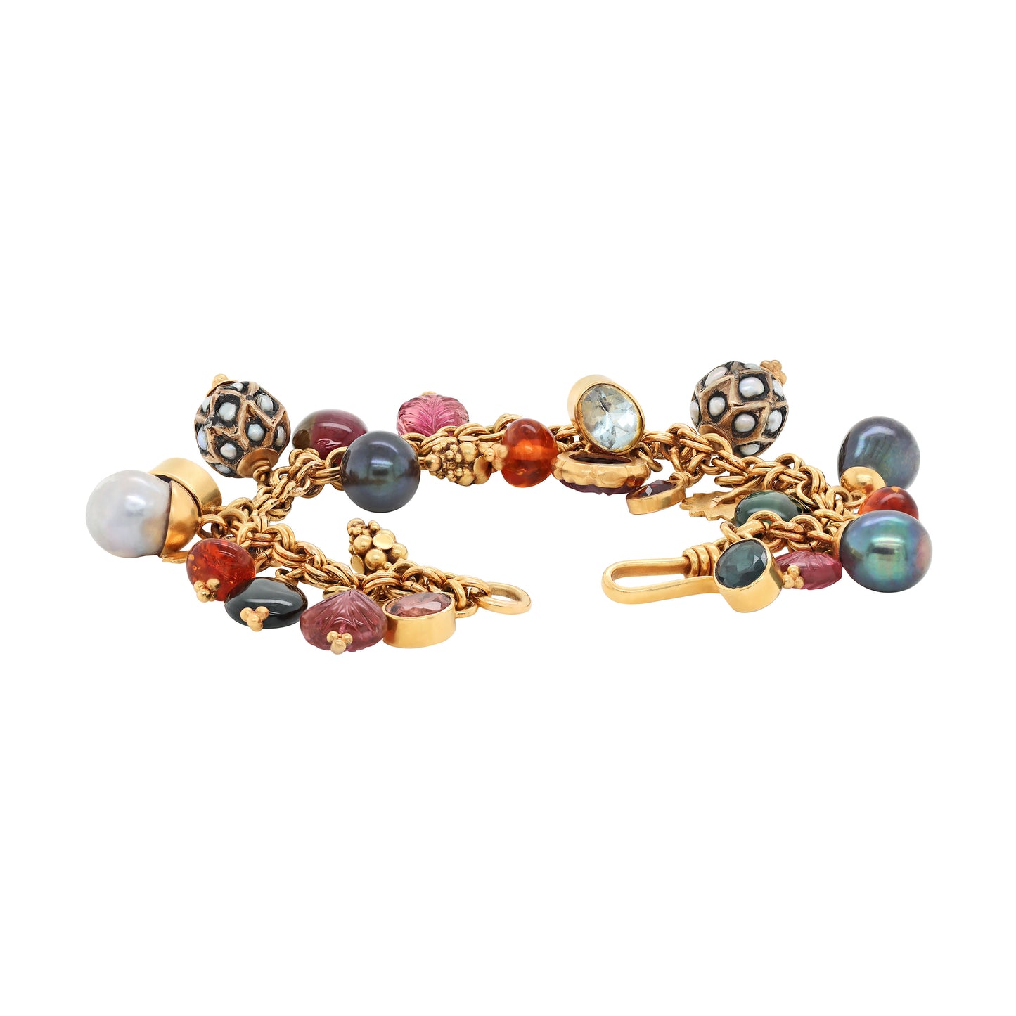 21 Carat Yellow Gold Multi-Gemstone Charm Bracelet