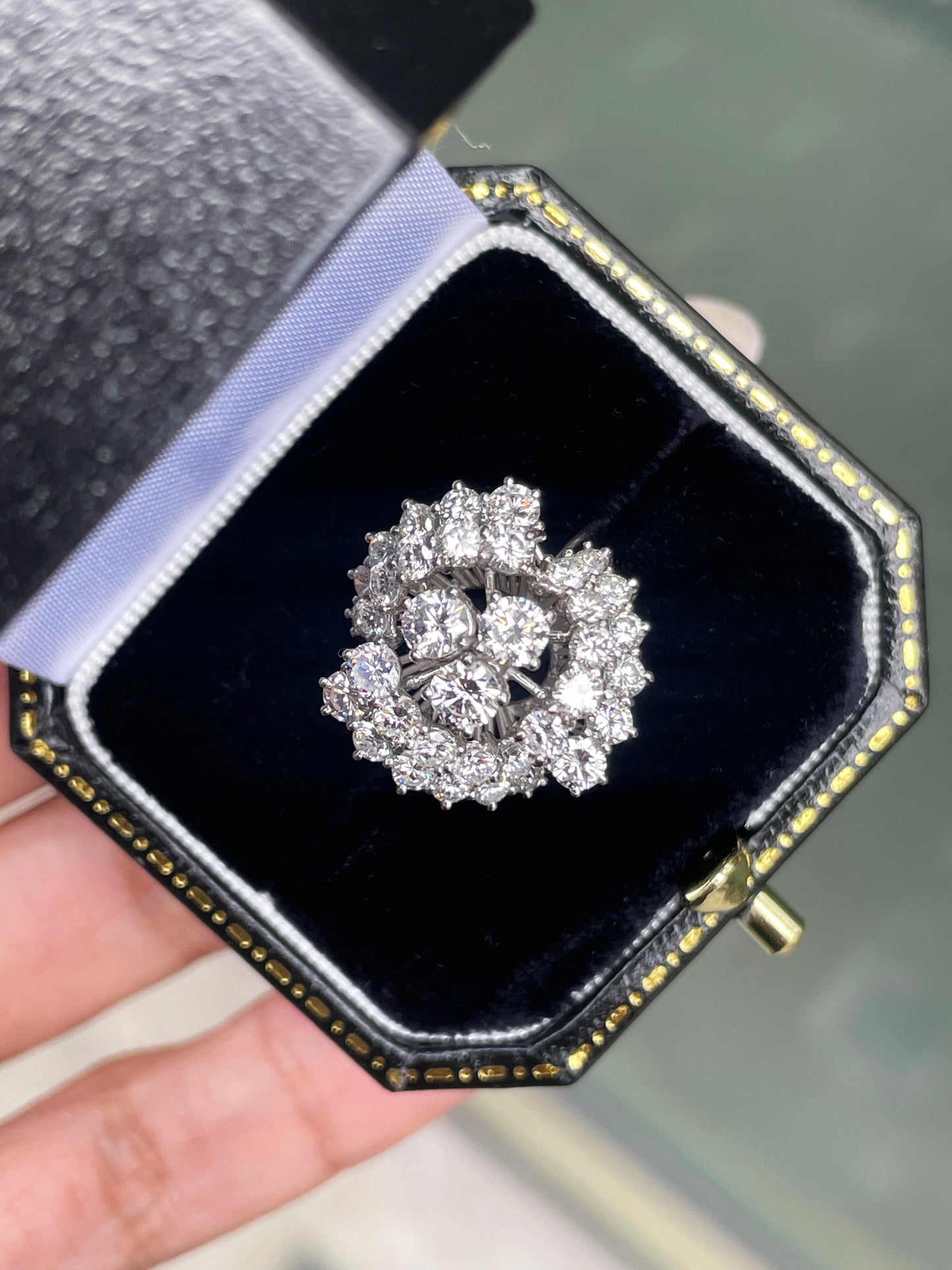 Vintage Diamond Cluster 18 Carat White Gold Flower Dress Ring