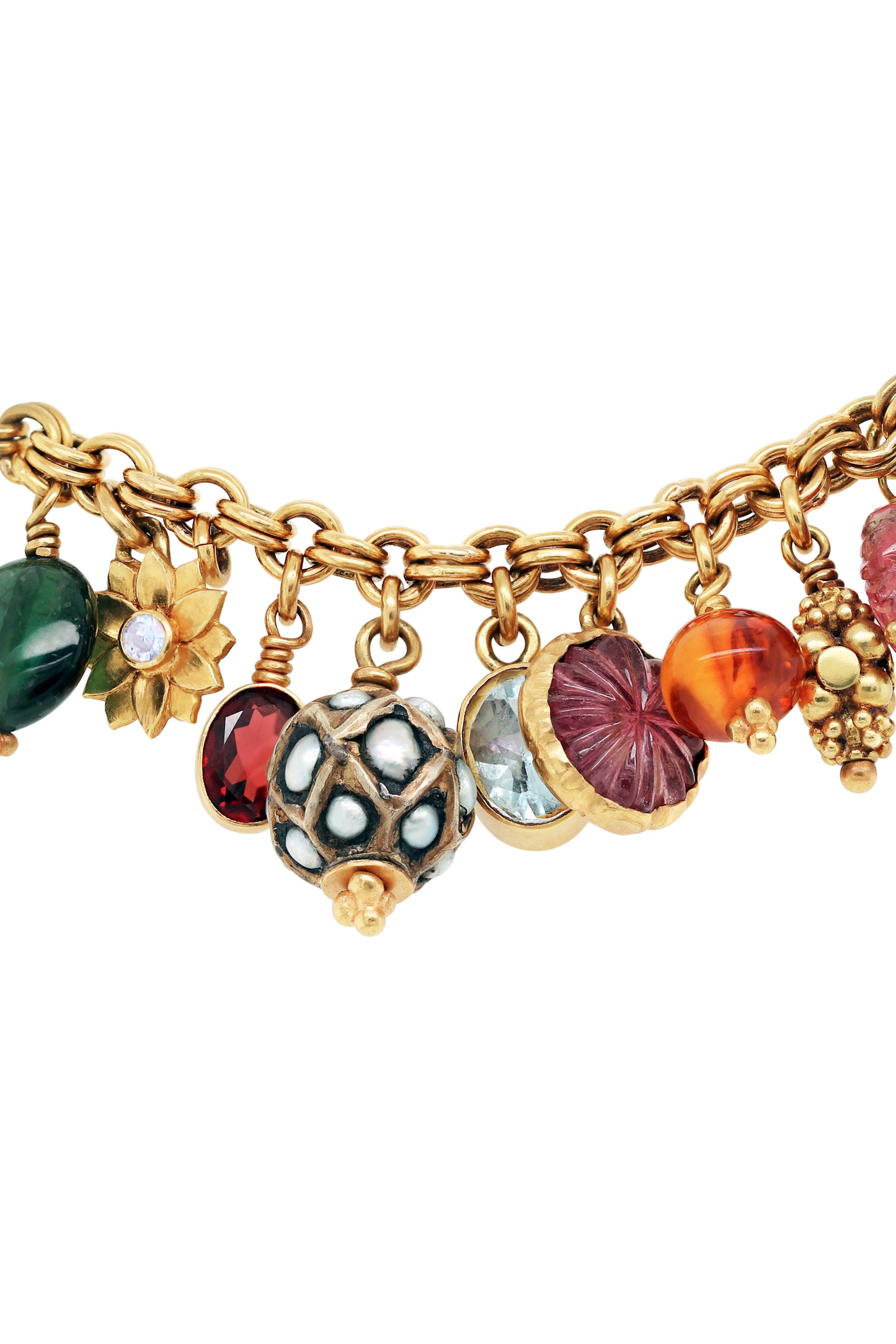 21 Carat Yellow Gold Multi-Gemstone Charm Bracelet