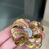 Vintage 18ct Gold Diamond and Ruby Floral Ribbon Brooch, circa 1950's