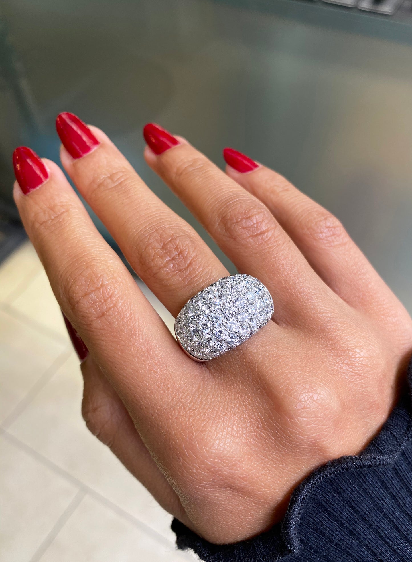 Diamond 18 Carat White Gold Bombé Cluster Dome Cocktail Ring