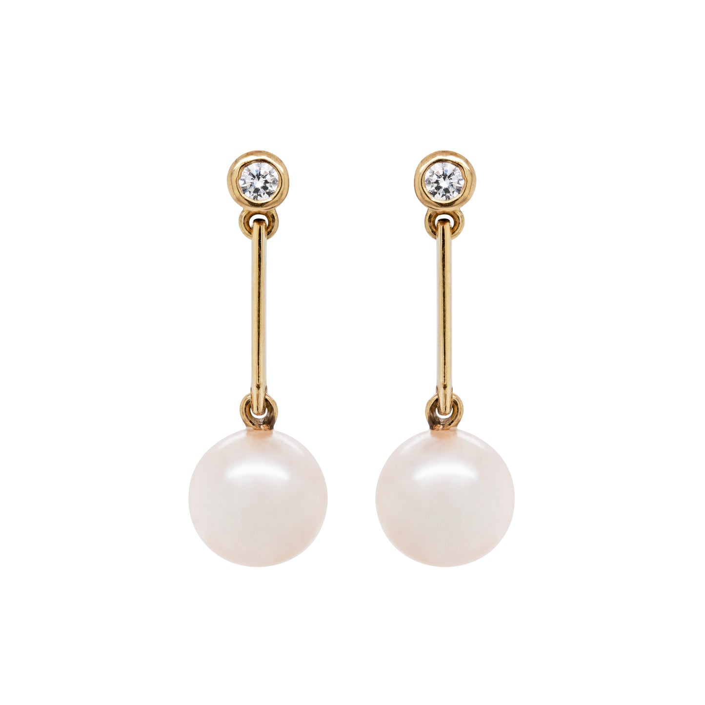 Freshwater Pearl and Diamond 18 Carat Yellow Gold Drop Earrings