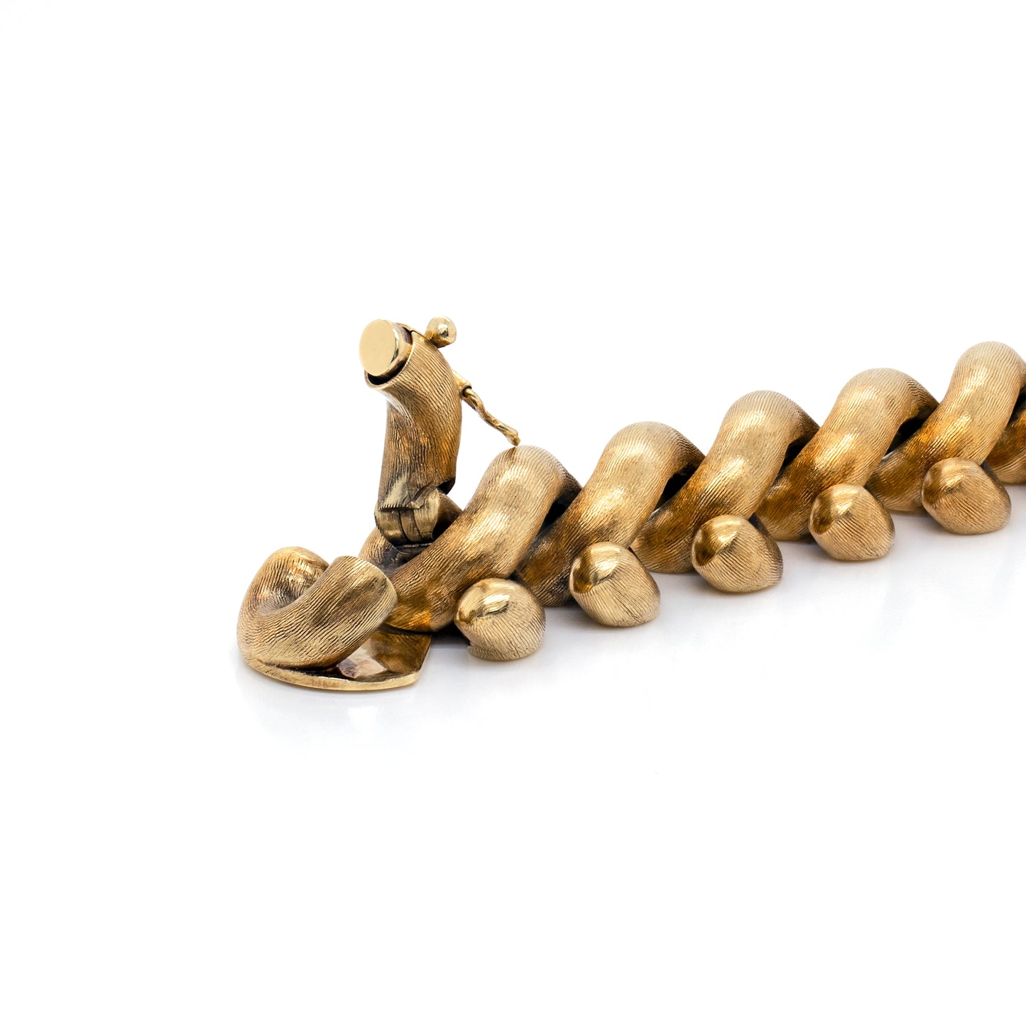 Vintage Chunky Hook Link 14 Carat Yellow Gold Bracelet, Circa 1960's
