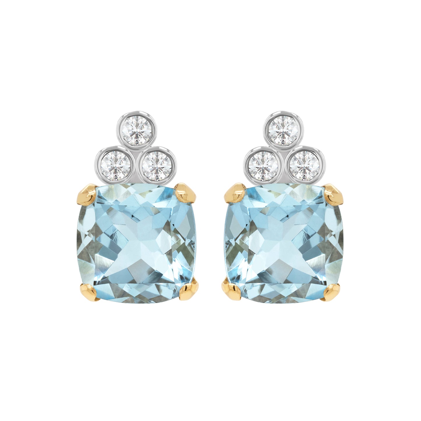 4.04 Carat Cushion Shape Aquamarine and Diamond 18ct Gold Stud Earrings