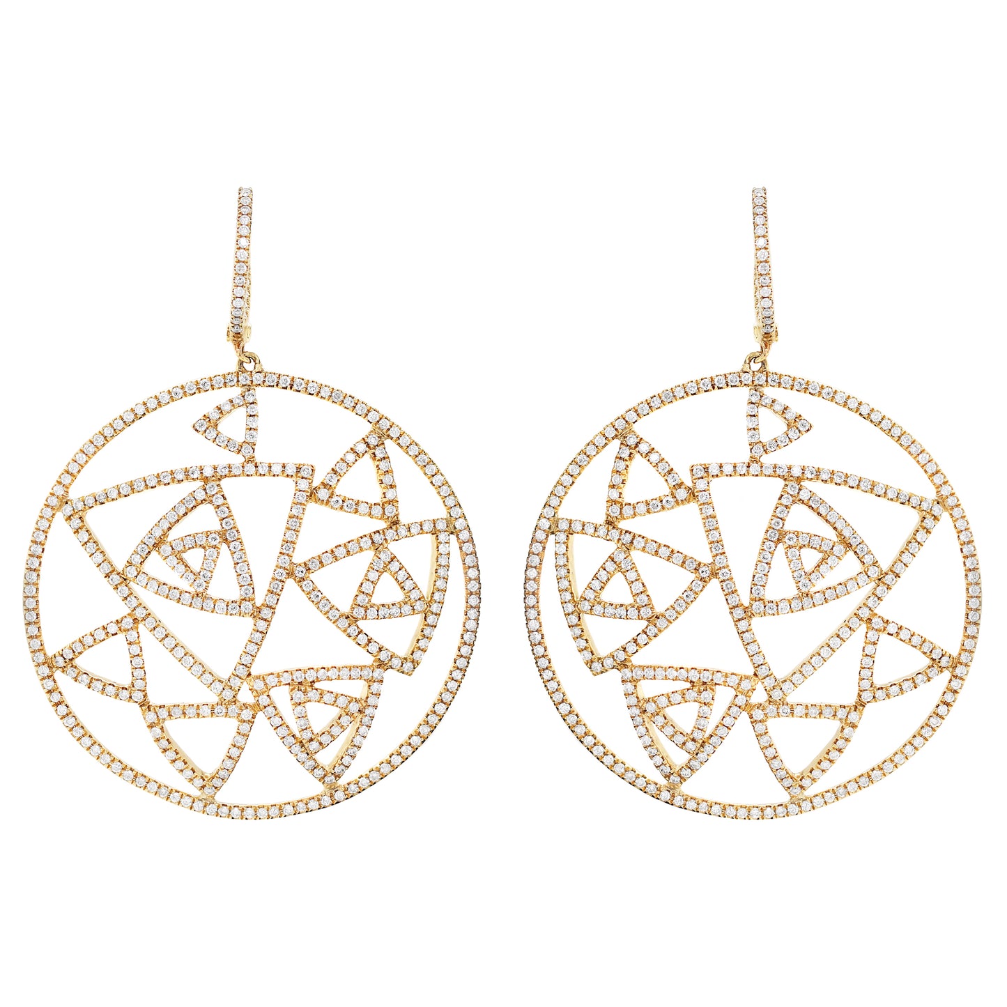 Diamond 18 Carat Yellow Gold Geometric Dress Earrings