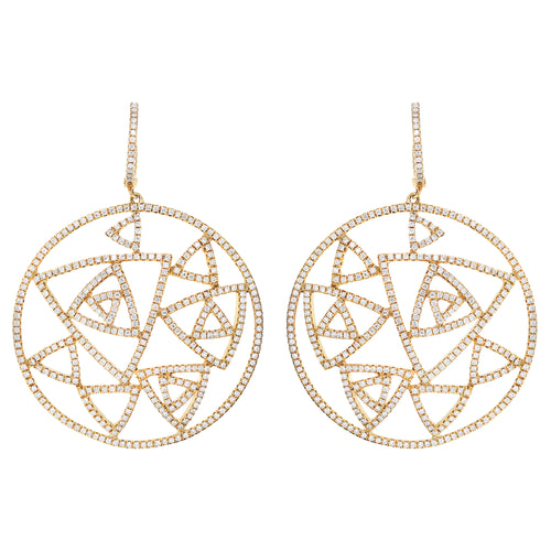 Diamond 18 Carat Yellow Gold Geometric Dress Earrings